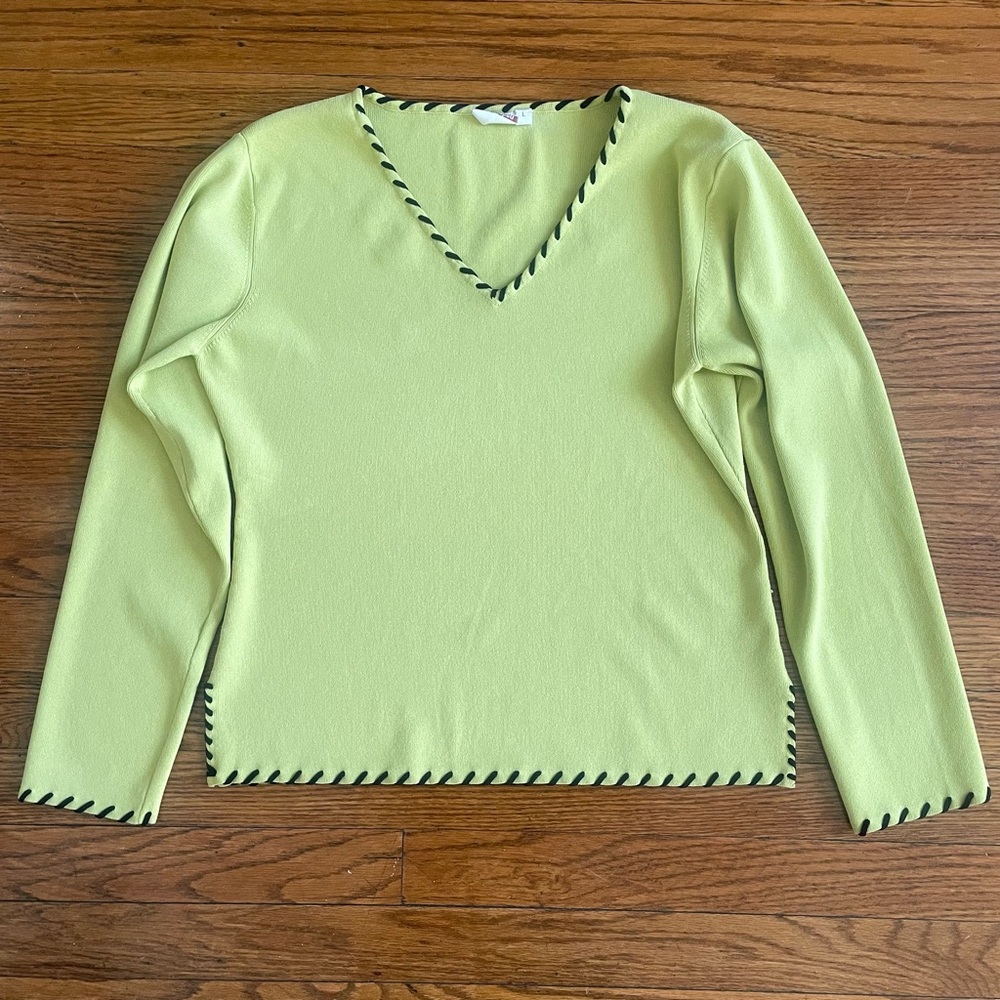 Vintage Von Saken Lime Green Long Sleeve V-Neck Sweater